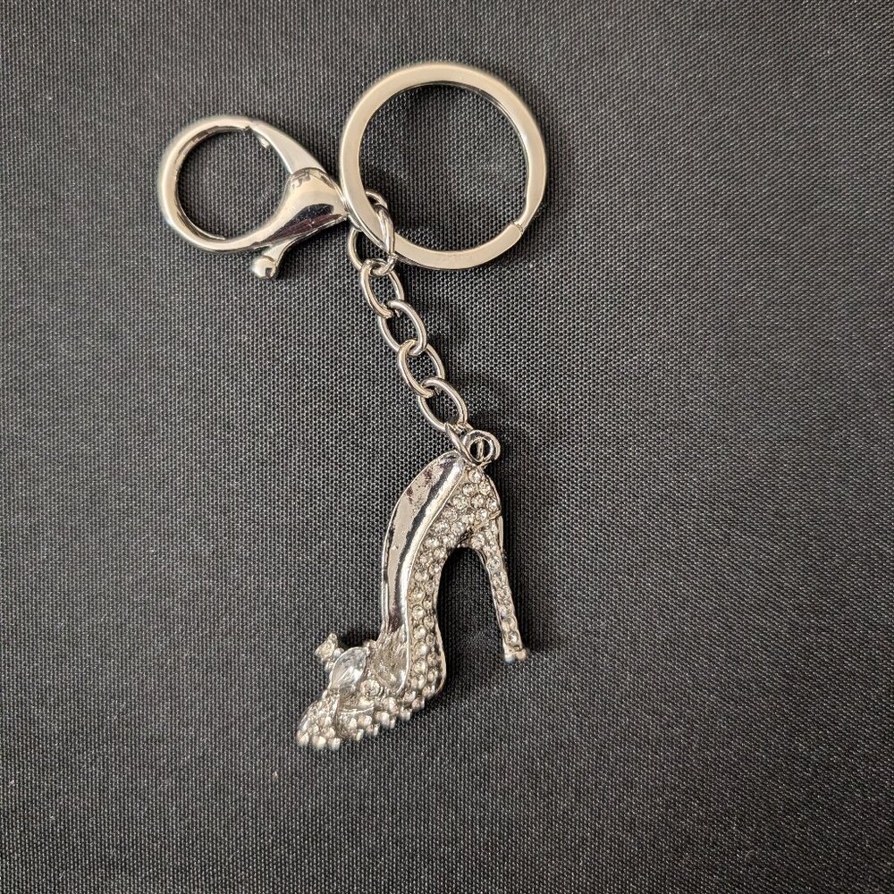 Silver Toned High Heel Flower Keychain